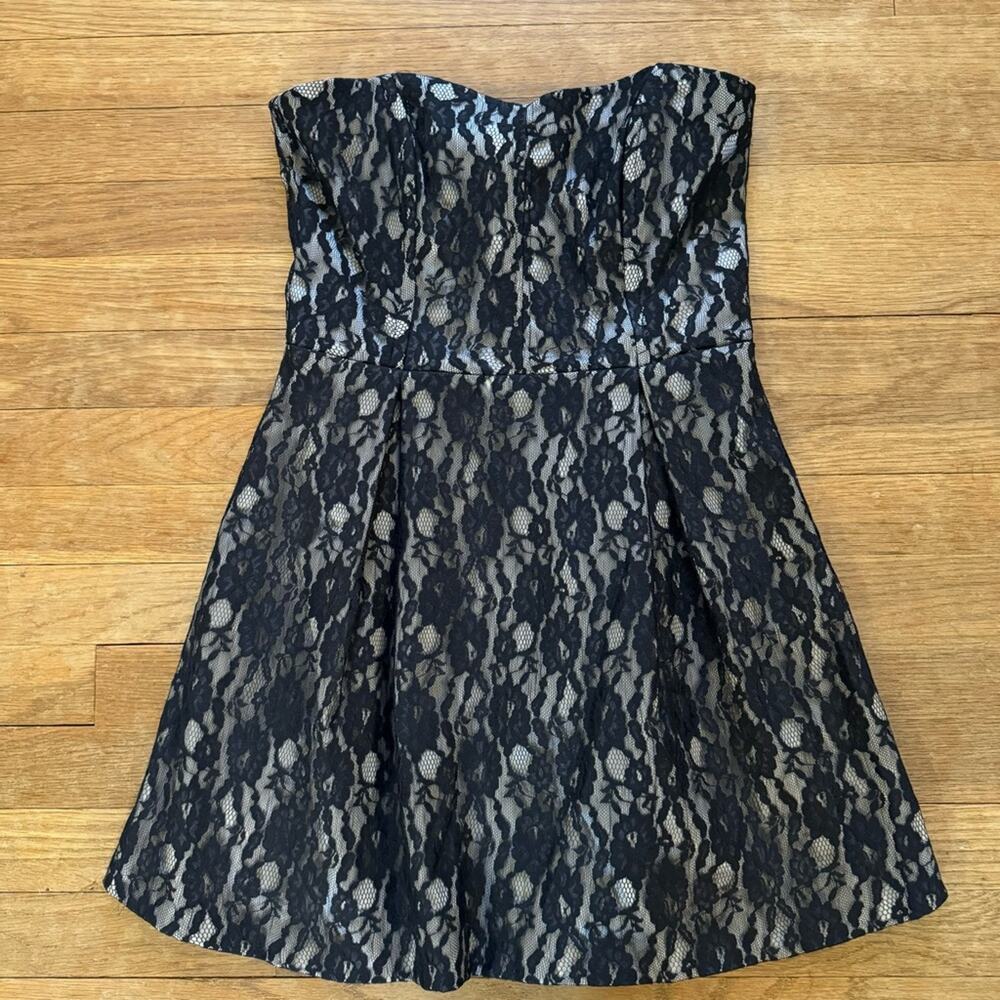 Blanco black lace strapless a-line mini dress sweetheart neckline medium M b10